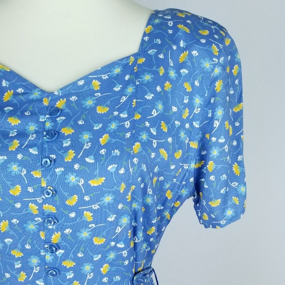 Vintage 90s Daisy Floral Maxi Dress Blue Grunge - Picture 2 of 8